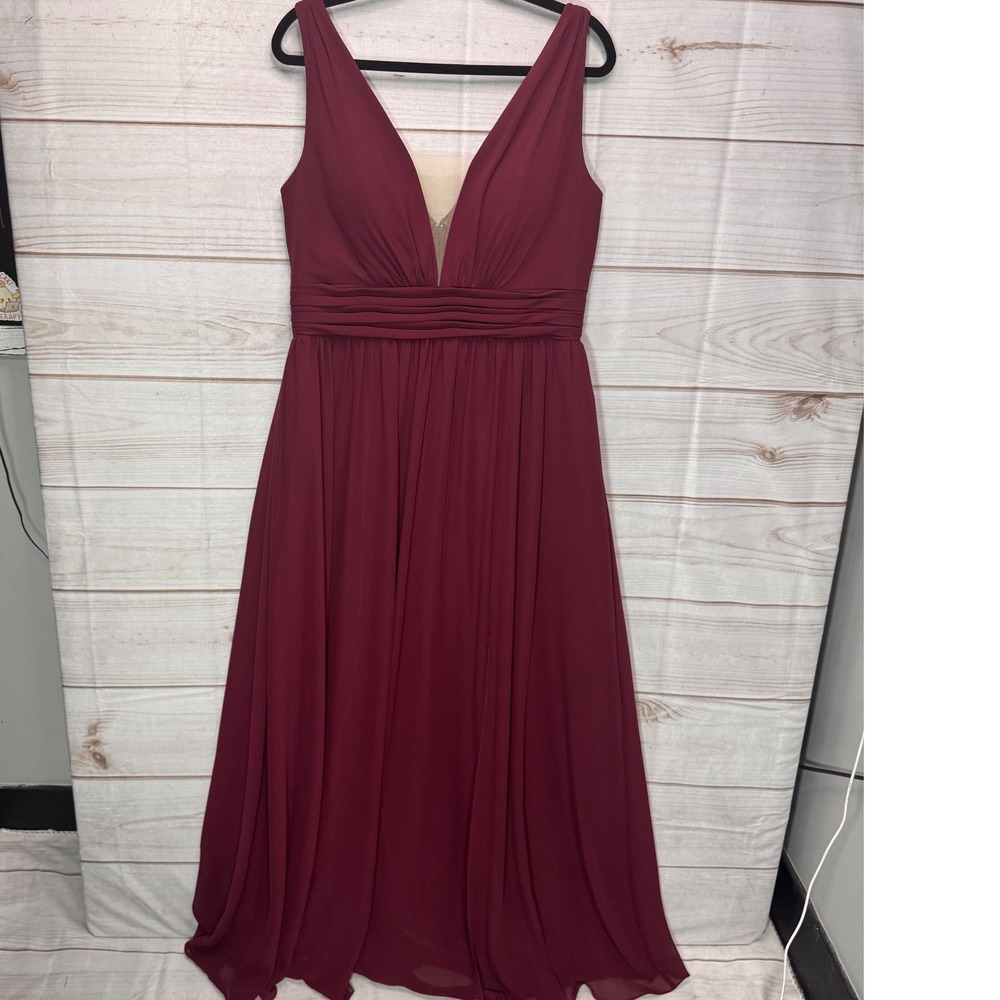 Christina Wu Celebration 22943 Mahogany Chiffon V-Neck Gown Dress 14 NWT